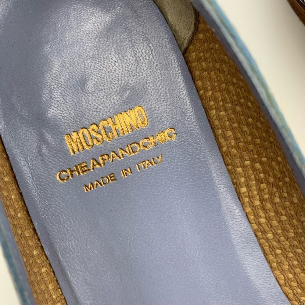 Moschino Cheapandchic Leather Rafia Ballet Flats Blue‎ Beige Size 36 - Picture 2 of 12